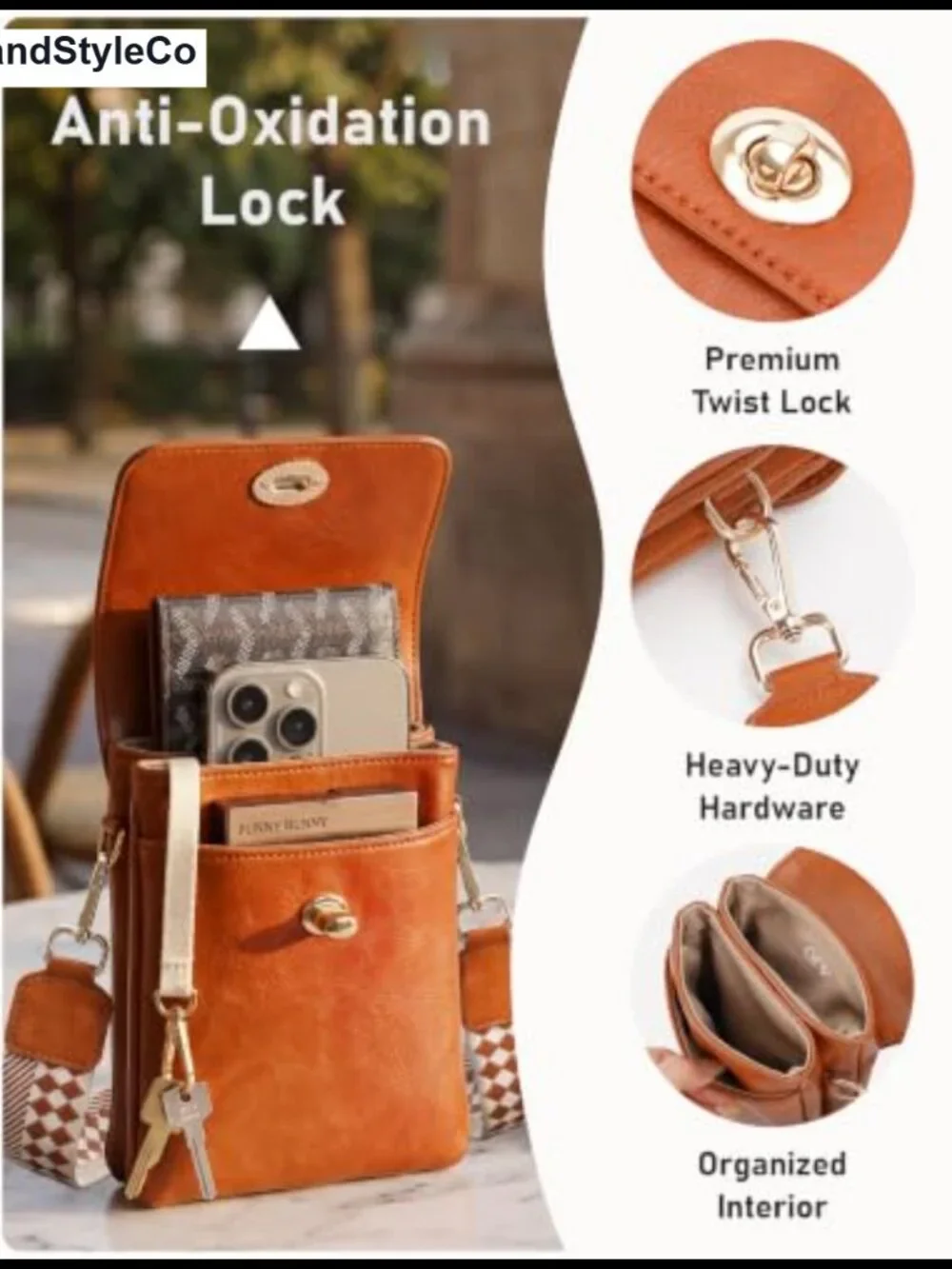 Faux Leather Crossbody Bag for Women, RFID Phone Purse with Woven Strap